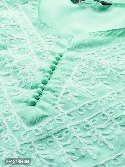 Saadgi Sea Green Chikankari Handwork Cotton Kurta (SIK25SGRN-L)-thumb4