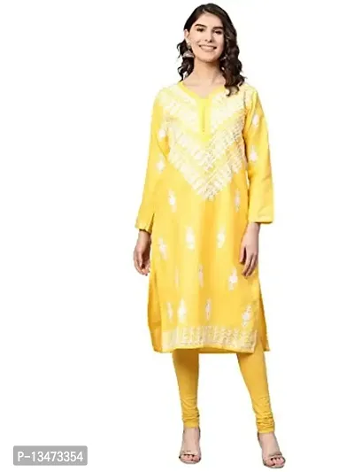 Saadgi Yellow Chikankari Handwork Cotton Kurta (SIK25YEL-M)-thumb0