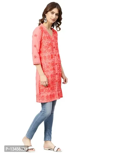 Saadgi Women's Cotton Regular Kurta (ABI-1130-XS_Peach Orange_Large)-thumb4