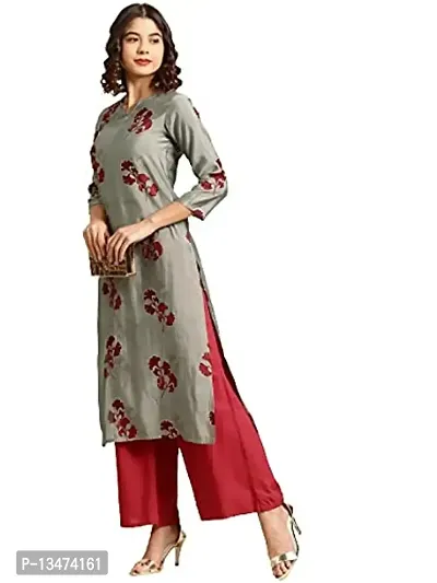 Saadgi Women Grey Maroon Floral Printed Kurta-thumb5