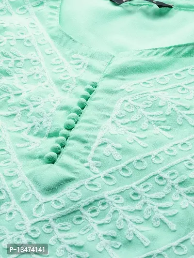 Saadgi Sea Green Chikankari Handwork Cotton Kurta (SIK25SGRN-M)-thumb4