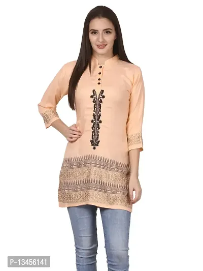 Saadgi Rayon Embroidered Block Print Kurti-thumb0