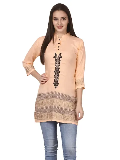 Saadgi Rayon Embroidered Block Print Kurti