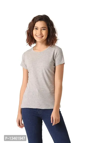 Vemante Women's Cotton Fabric Grey Casual Solid Print Top with Round Neck