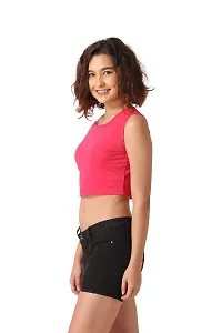 Vemante Pink Casual Top has Featured with Round Neck,sleevelessSolid Print.Top has Cotton Fabric.-thumb2