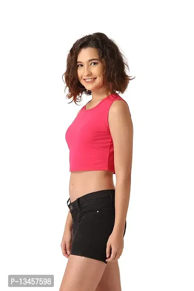 Vemante Pink Casual Top has Featured with Round Neck,sleevelessSolid Print.Top has Cotton Fabric.-thumb3