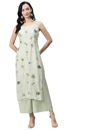 RANG GALI Floral Georgette Sleeveless Kurta for Women Girls