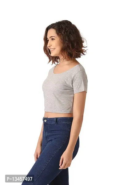 Vemante Grey Casual Top has Featured with Round Neck,Solid Print.Top has Cotton Fabric.-thumb3