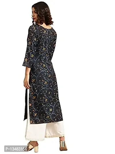 Saadgi Women Navy Blue Golden Cotton Bandhani Printed Kurta-thumb3