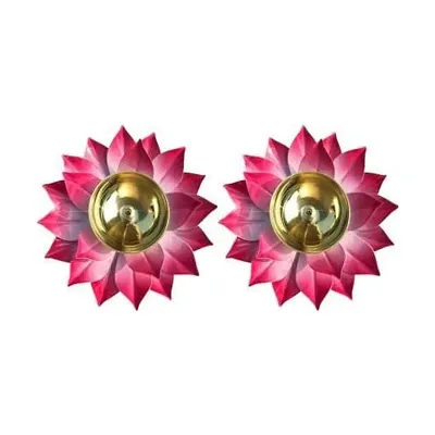 ANVI Decor Brass Lotus Shape Akhand Diya 6"",Pink Color, Puja Deepak/Oil lamp Colorful Kamal Patta Design for Diwali Gifting (Pack of 2) Brass Table Diya (Dimension: 6 inch)
