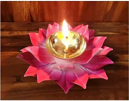 ANVI Decor Brass Lotus Shape Akhand Diya 6"",Pink Color, Puja Deepak/Oil lamp Colorful Kamal Patta Design for Diwali Gifting (Pack of 2) Brass Table Diya (Dimension: 6 inch)-thumb4