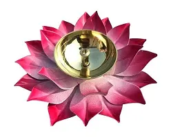 ANVI Decor Brass Lotus Shape Akhand Diya 6"",Pink Color, Puja Deepak/Oil lamp Colorful Kamal Patta Design for Diwali Gifting (Pack of 2) Brass Table Diya (Dimension: 6 inch)-thumb2