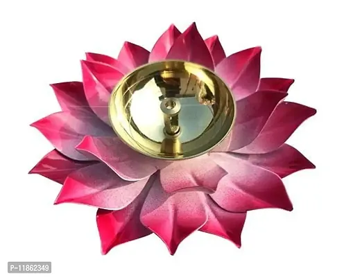ANVI Decor Brass Lotus Shape Akhand Diya 6"",Pink Color, Puja Deepak/Oil lamp Colorful Kamal Patta Design for Diwali Gifting (Pack of 2) Brass Table Diya (Dimension: 6 inch)-thumb3