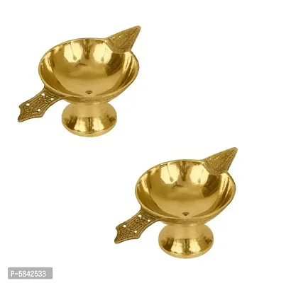 Brass Gold Finished LAXMI DEEPAK Deep (Medium Size) ( Pack of 2 )Table Decor Puja Diya-thumb0