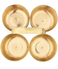 Brass Puja Roli Chawal Elaichi Mishri 4 Bowl Stand Brass (1 Pieces, Gold) Brass , Chokda Brass-thumb1