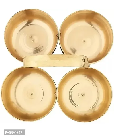Brass Puja Roli Chawal Elaichi Mishri 4 Bowl Stand Brass (1 Pieces, Gold) Brass , Chokda Brass-thumb2