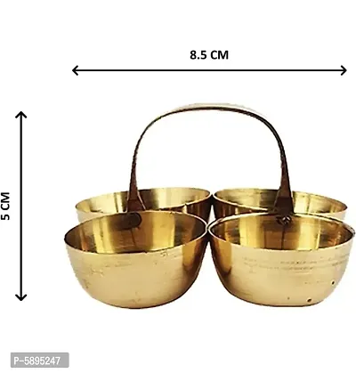 Brass Puja Roli Chawal Elaichi Mishri 4 Bowl Stand Brass (1 Pieces, Gold) Brass , Chokda Brass-thumb3