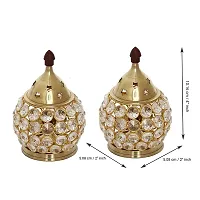 Decor Crystal And Brass Akhand Diya - Set of 2- Gold Polished/ Oil Lamp/ Tea Light Holder-thumb2