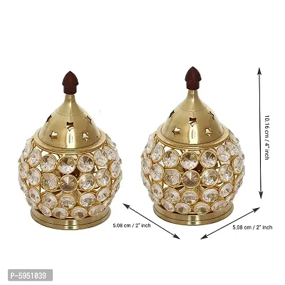 Decor Crystal And Brass Akhand Diya - Set of 2- Gold Polished/ Oil Lamp/ Tea Light Holder-thumb3