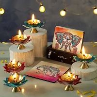 Decor Beautiful Handcrafted Lotus Shape Akhand Diya/ Puja Deepak/ Oil lamp ( Set Of 6 )- With Gift Box Diwali Gifting-thumb1