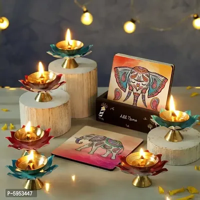 Decor Beautiful Handcrafted Lotus Shape Akhand Diya/ Puja Deepak/ Oil lamp ( Set Of 6 )- With Gift Box Diwali Gifting-thumb2