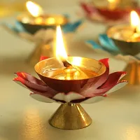 Decor Beautiful Handcrafted Lotus Shape Akhand Diya/ Puja Deepak/ Oil lamp ( Set Of 6 )- With Gift Box Diwali Gifting-thumb2
