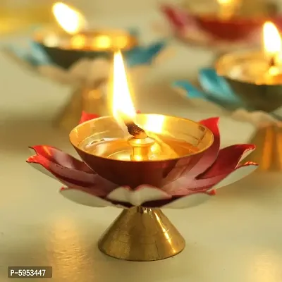 Decor Beautiful Handcrafted Lotus Shape Akhand Diya/ Puja Deepak/ Oil lamp ( Set Of 6 )- With Gift Box Diwali Gifting-thumb3
