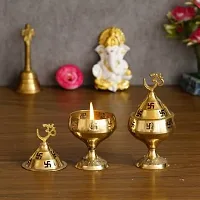 Akhand Jyoti Deepak For Spritual Purpose with Swastik and Om Brass (Pack of 2) Table Diya Set  (Height: 4.5 inch)-thumb1