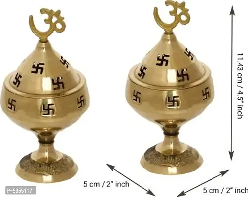Akhand Jyoti Deepak For Spritual Purpose with Swastik and Om Brass (Pack of 2) Table Diya Set  (Height: 4.5 inch)-thumb3