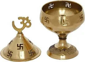 Akhand Jyoti Deepak For Spritual Purpose with Swastik and Om Brass (Pack of 2) Table Diya Set  (Height: 4.5 inch)-thumb4