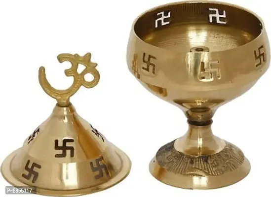 Akhand Jyoti Deepak For Spritual Purpose with Swastik and Om Brass (Pack of 2) Table Diya Set  (Height: 4.5 inch)-thumb5