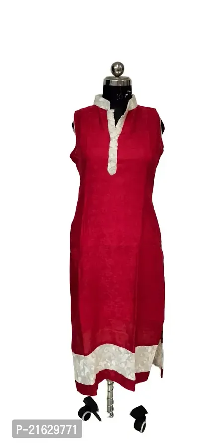 Stylish Red Simple Kurta-thumb0