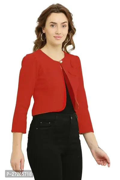 Elegant Red Lycra Blend Solid Shrugs For Women