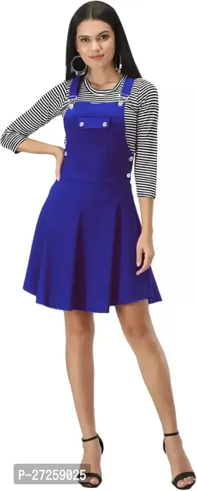 Stylish Blue Cotton Blend Solid Fit And Flare Dress For Women-thumb0