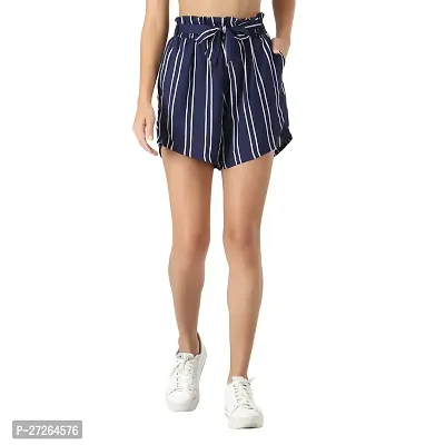 Stylish Blue Crepe Regular Shorts For Women