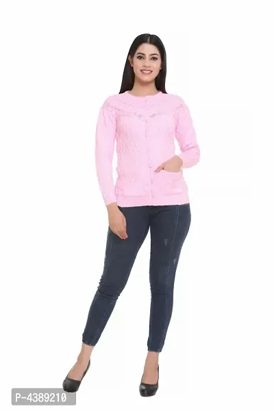 Baby Pink Wool Self Pattern Button Closure Sweater-thumb3