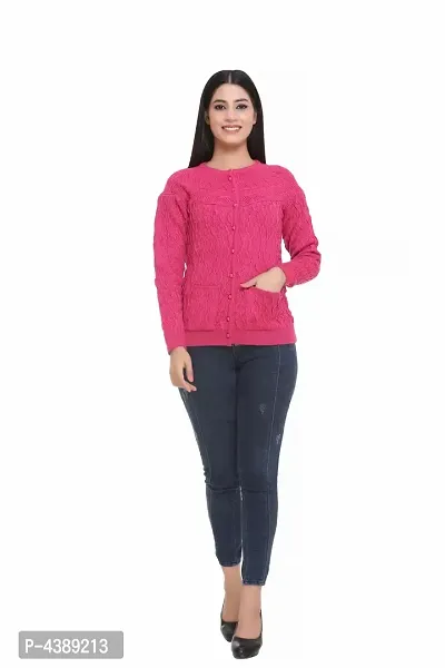 Pink Wool Self Pattern Button Closure Sweater-thumb3