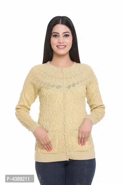 Camel Wool Self Pattern Button Closure Sweater-thumb0