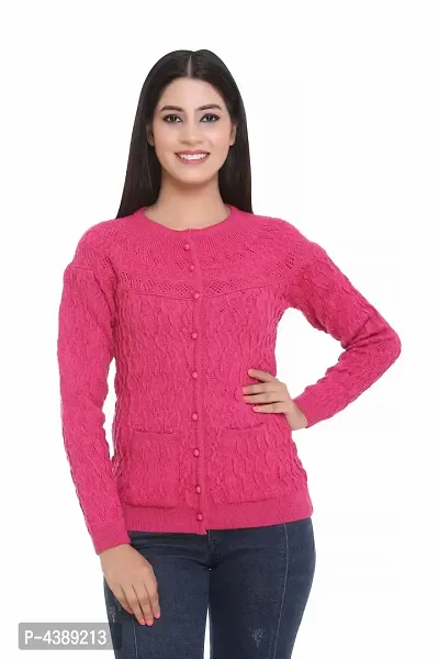 Pink Wool Self Pattern Button Closure Sweater