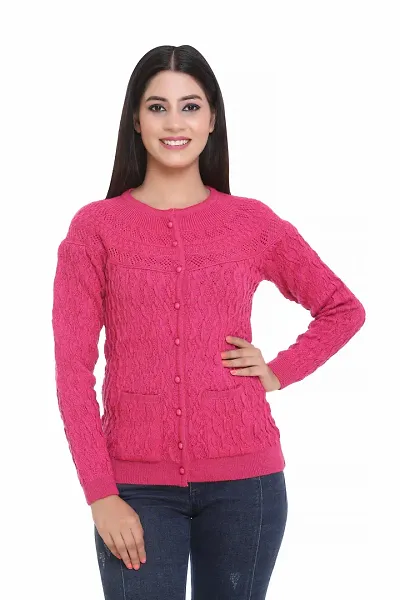 Wool Self Pattern Button Closure Sweater