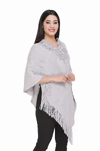 Grey Self Pattern Wool Poncho-thumb1