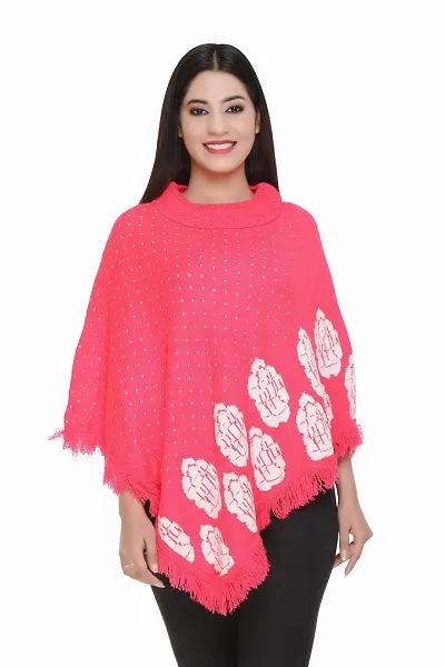 Self Pattern Wool Poncho