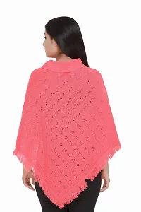 Peach Self Pattern Wool Poncho-thumb2