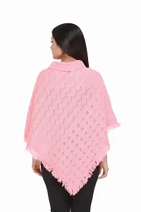 Pink Self Pattern Wool Poncho-thumb2