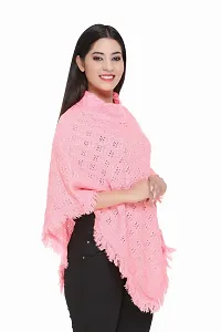 Pink Self Pattern Wool Poncho-thumb1