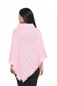 Pink Self Pattern Wool Poncho-thumb2