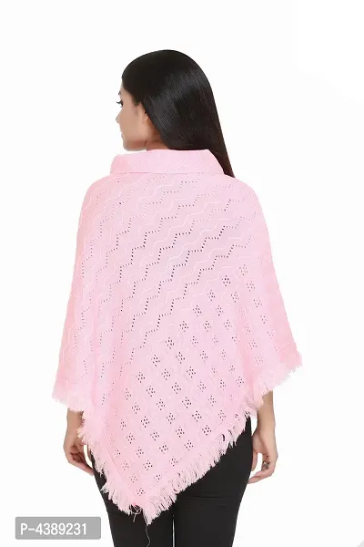 Pink Self Pattern Wool Poncho-thumb3