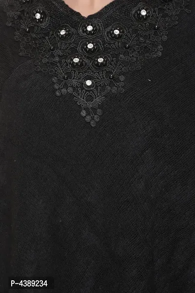 Black Self Pattern Wool Poncho-thumb3