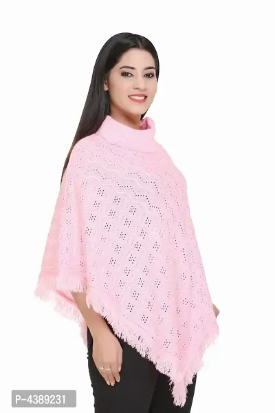 Pink Self Pattern Wool Poncho-thumb2