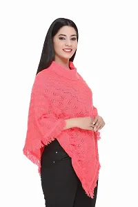 Peach Self Pattern Wool Poncho-thumb1